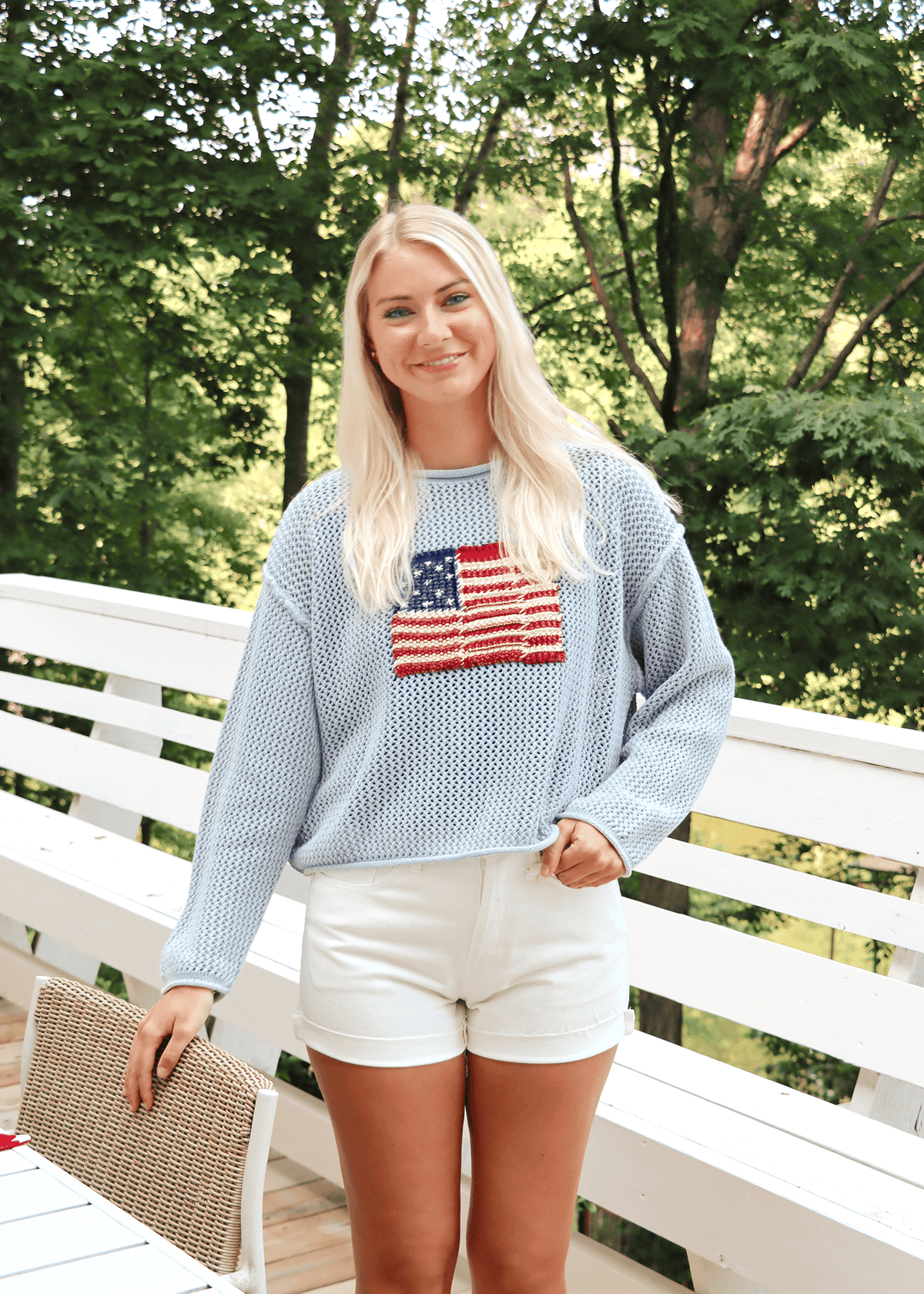God Bless The USA Crochet Top - Blue Grey
