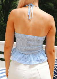 Lillian Gingham Halter Top - Light Blue