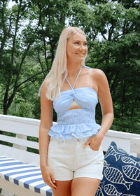 Lillian Gingham Halter Top - Light Blue