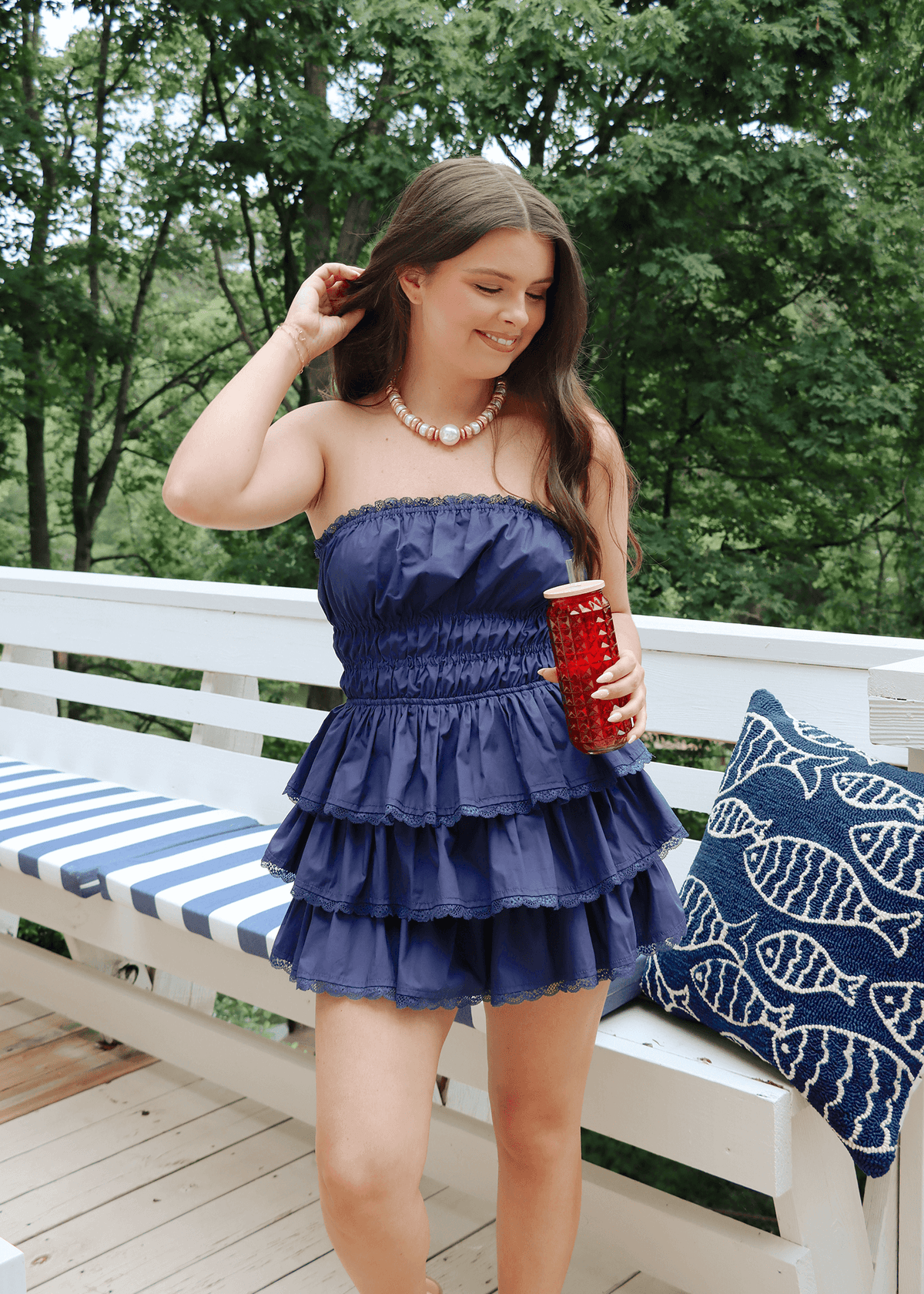 Sweet Memories Ruffle Romper - Navy