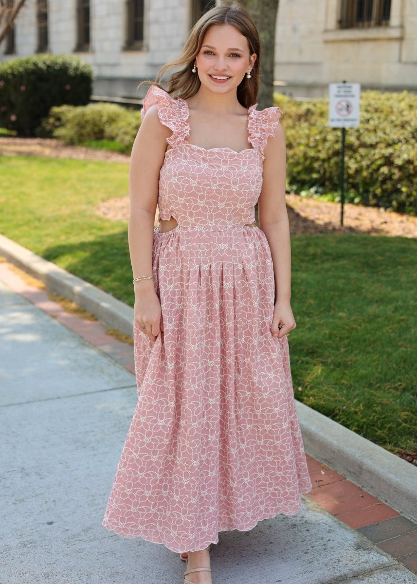 Blushing Petals Midi Dress in Blush