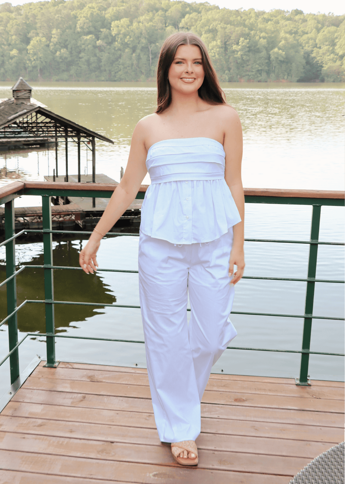 Coastal Livin' High Waisted Pants - White/Blue
