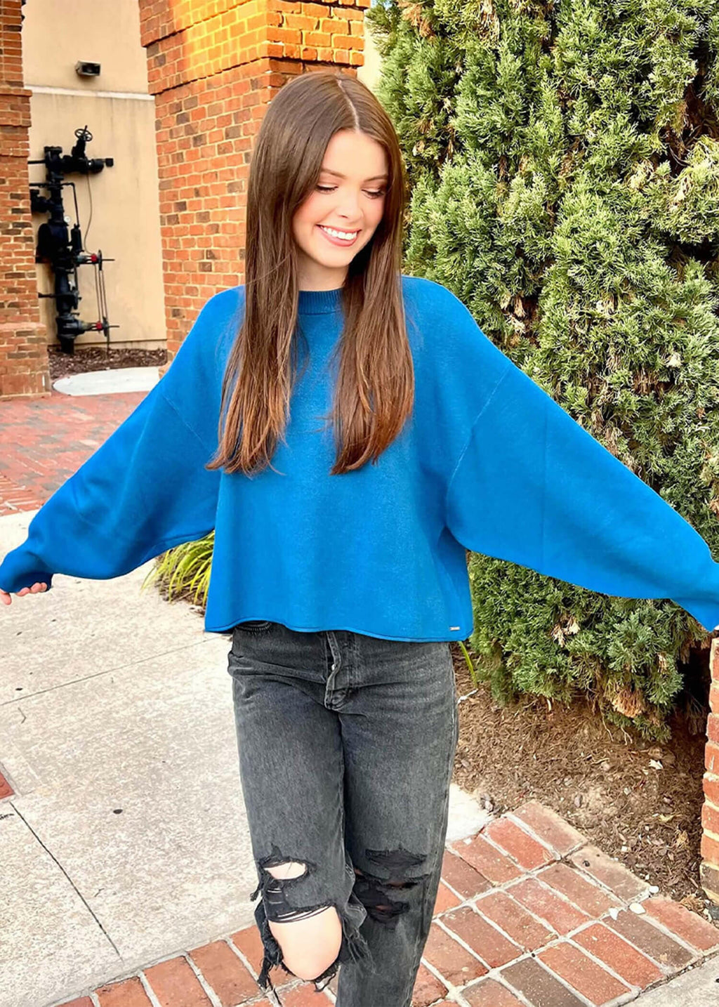 royal blue sweater outfit