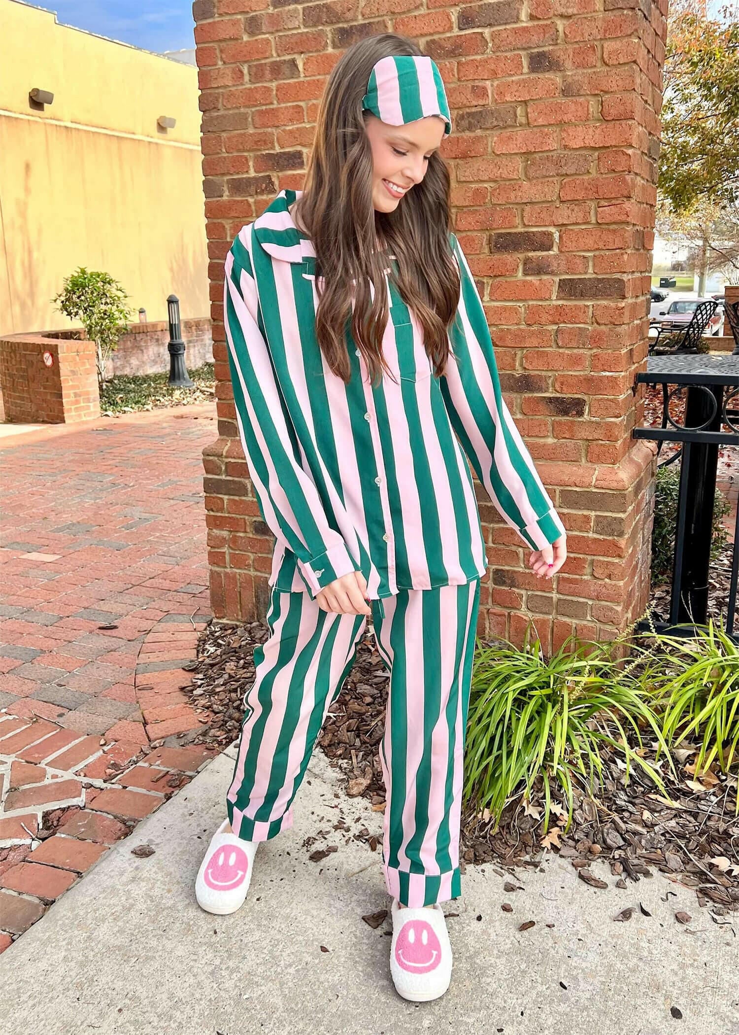 Pink and white 2024 striped pajama set