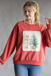 Christmas Printed Corduroy Patch w Scallop Lace Detail Sweatshirt