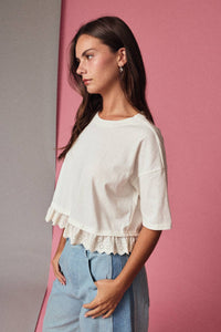 PT19365 Eyelet Hem Boxy Knit Top