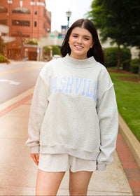NASHVILLE Mockneck Blue Stripe with White Print