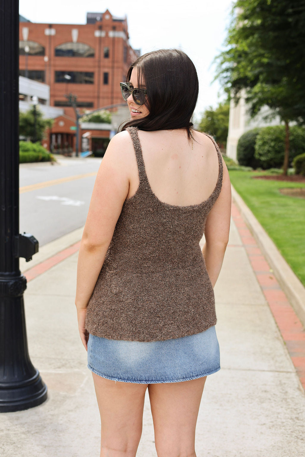 Boucle Peplum Sweater Tank - Brown