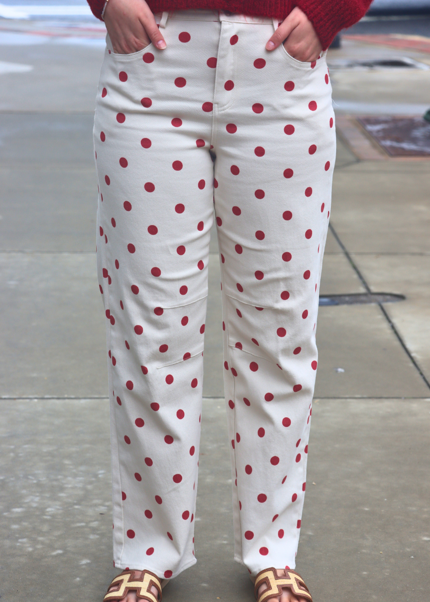 Rosie Polka Dot Barrel Pants - Red