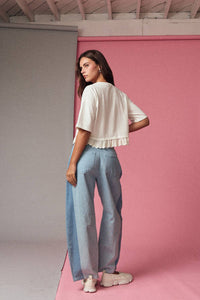 PT19365 Eyelet Hem Boxy Knit Top