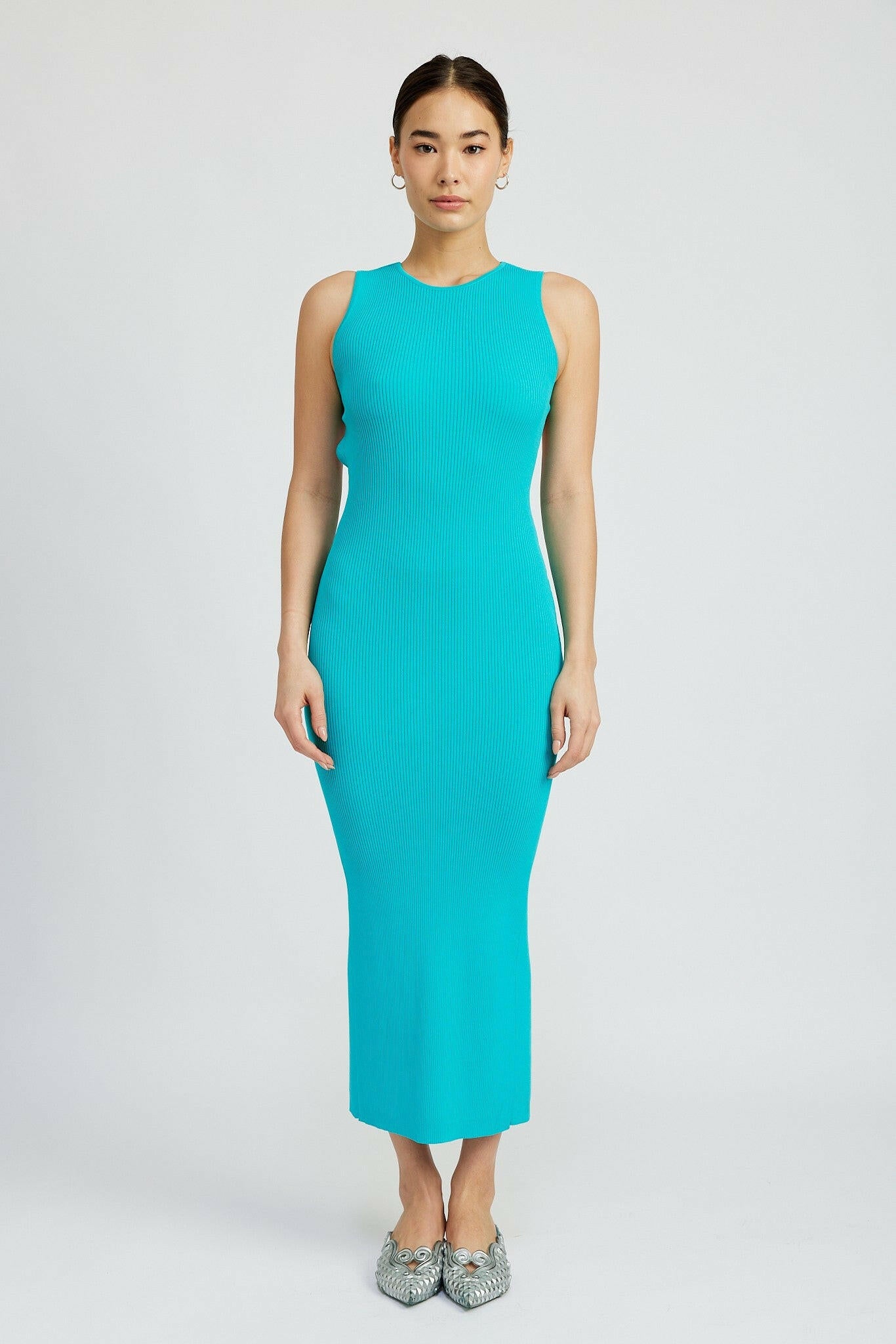 Open Back Knit Maxi Dress- Turquoise.