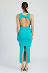 Open Back Knit Maxi Dress- Turquoise.