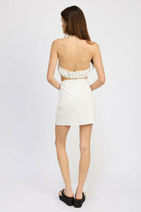 Beaded Halter Neck Mini Dress- Off White.