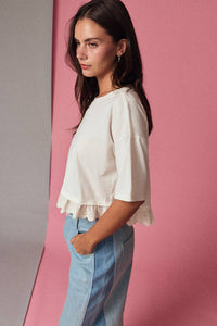 PT19365 Eyelet Hem Boxy Knit Top