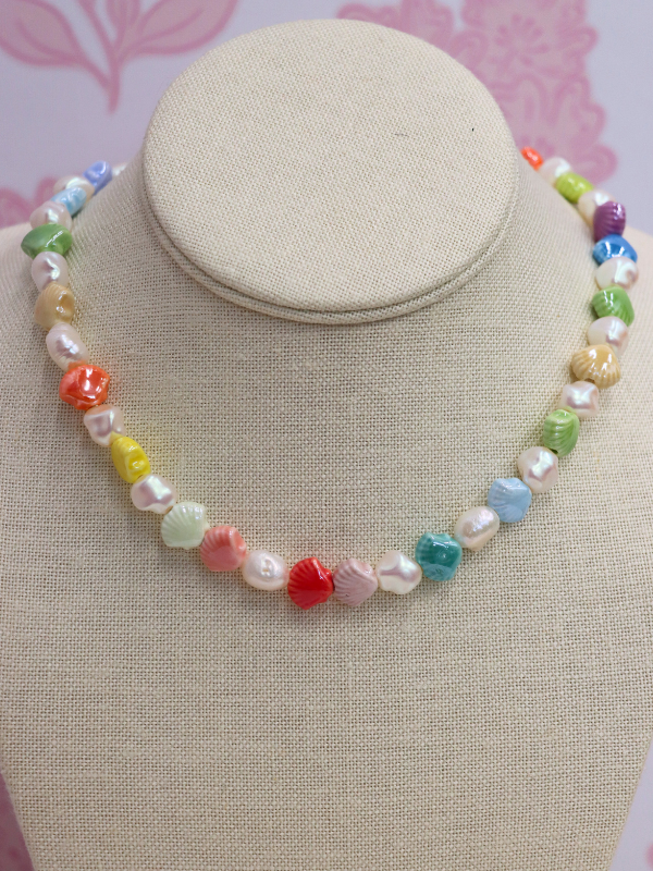 Pearl & Ceramic Shell Mixed Necklace - Multi