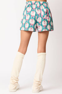 Santa & Bows Satin Pj Set - Teal/Pink