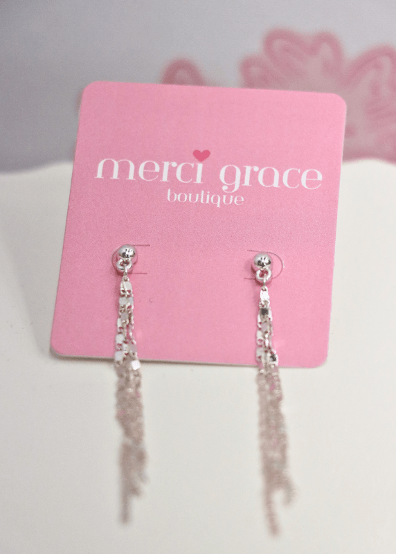 3 Chain Linear Earrings - Rhodium - MerciGrace BoutiqueEarrings