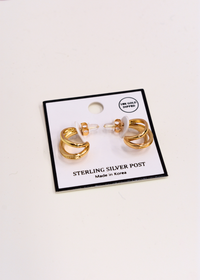 Gold 3 layered hoop earrings with stacked design