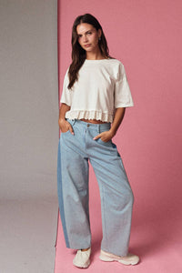 PT19365 Eyelet Hem Boxy Knit Top