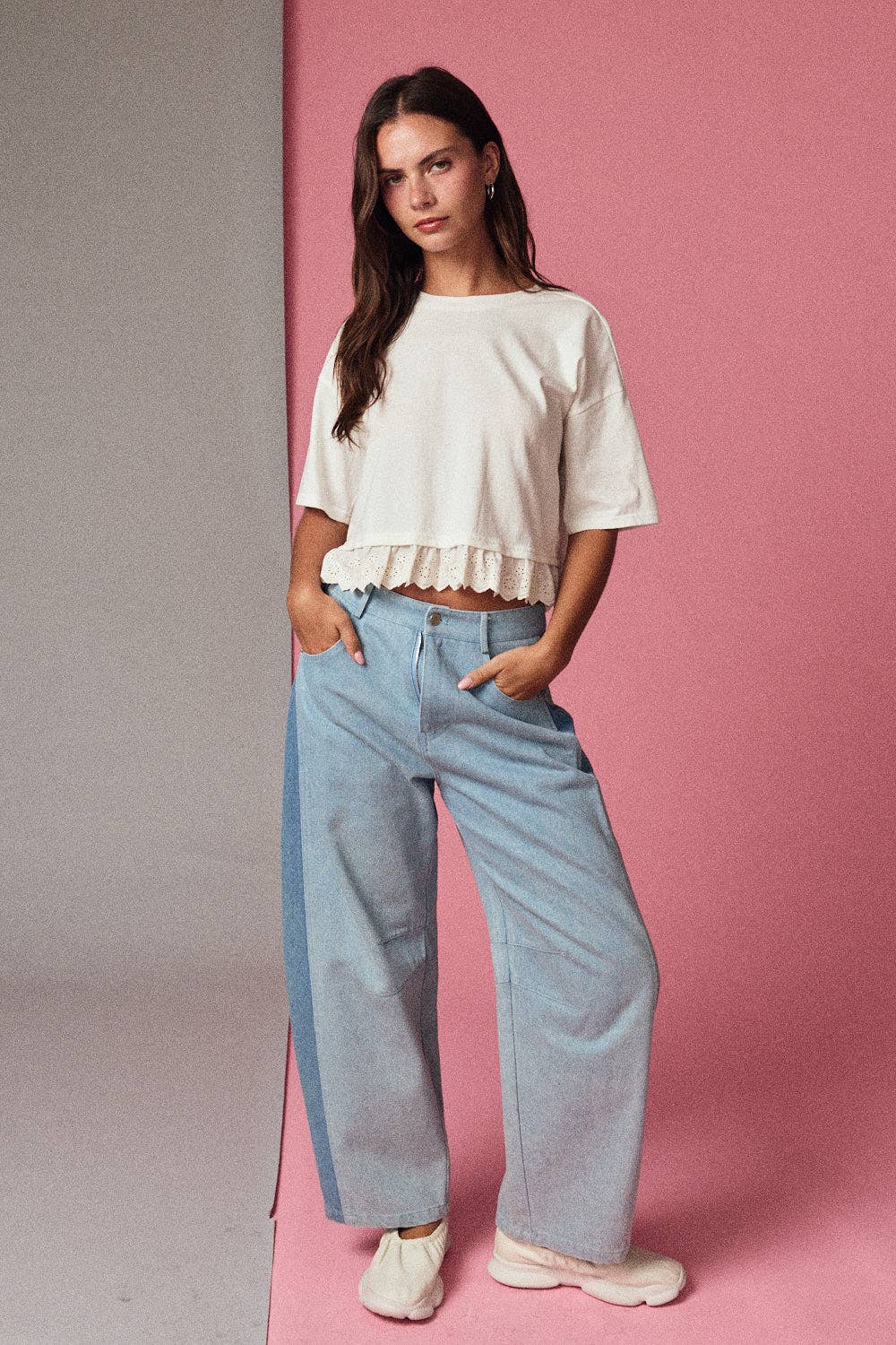 PT19365 Eyelet Hem Boxy Knit Top