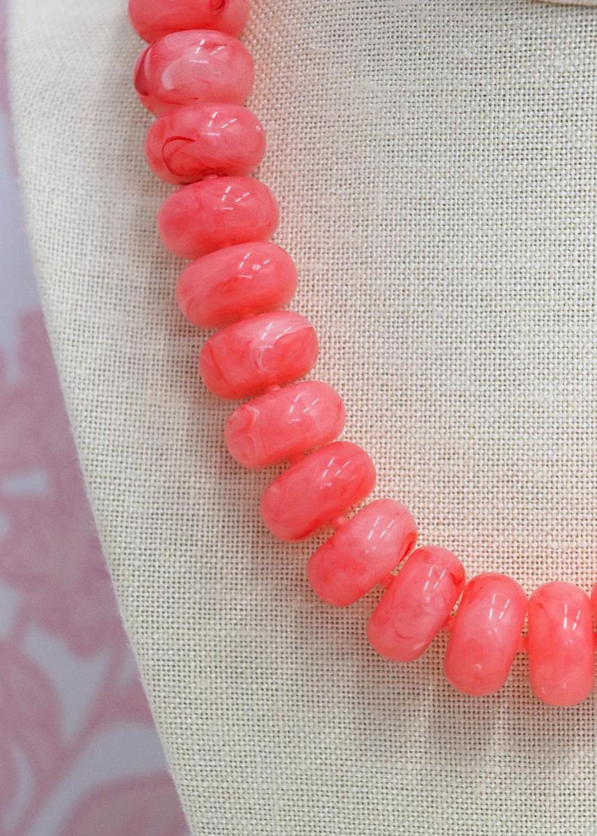 Chunky Marble Bead Necklace - Light Coral