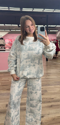 Holiday Scenery Printed Fleece Terry Sweatshirt