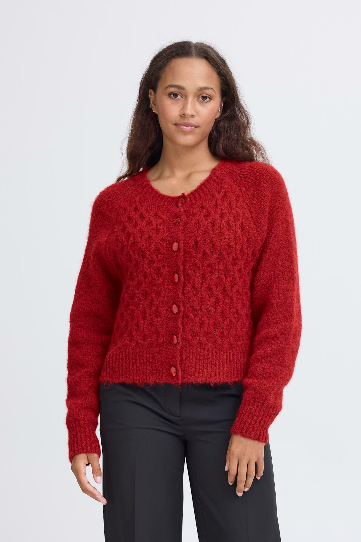 IHBELABLUE Cardigan - Red Dahila