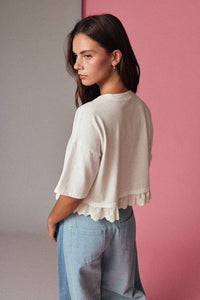 PT19365 Eyelet Hem Boxy Knit Top