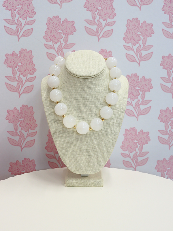 Marble Acrylic Bead Necklace - White