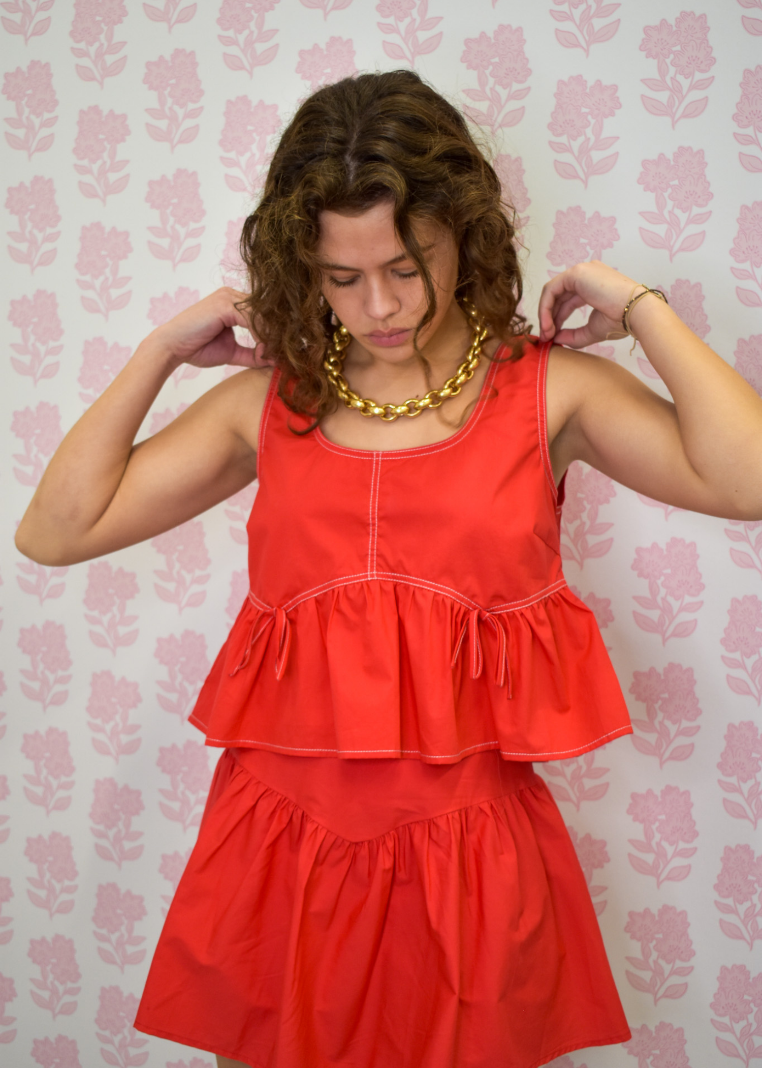 Poplin Mini Skirt - Red