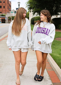 Louisiana Mockneck Sweatshirt - Heather Grey & Purple