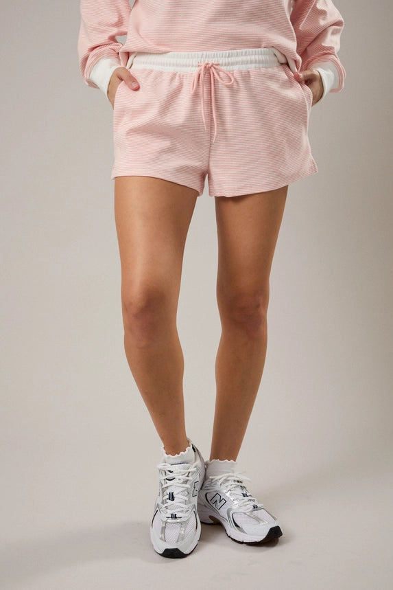 Mid Rise Stripe Shorts - Peach Cream Stripe