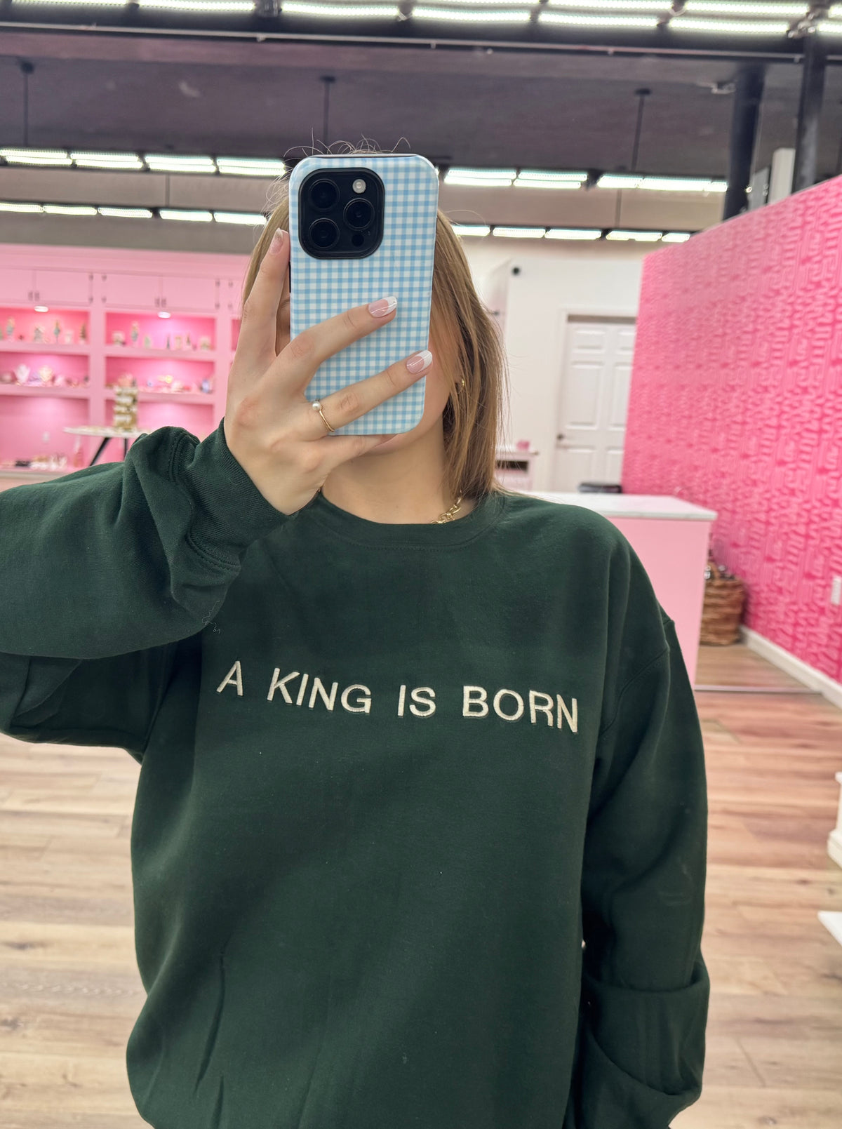 A King is Born Sweatshirt - Hunter Green with Gleaming Gold Embroidery