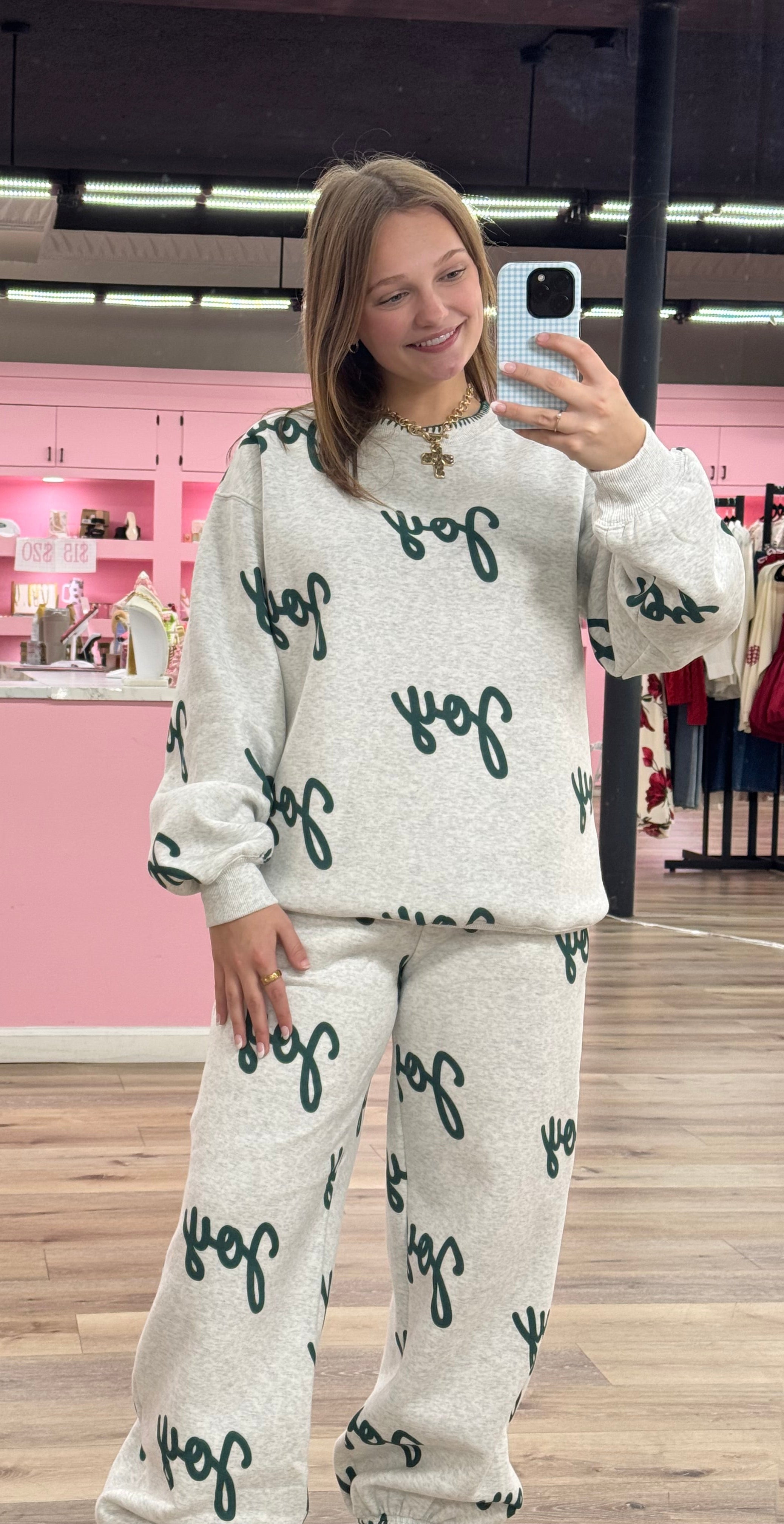 Joy Printed Soft Heathered Fleece Terry Jogger Pants