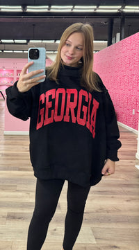 GEORGIA & GA Print Reversible Mockneck Sweatshirt - Black with Red Lettering