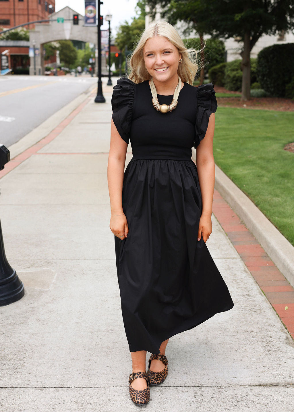 Madison Mixed Media Midi Dress - Black