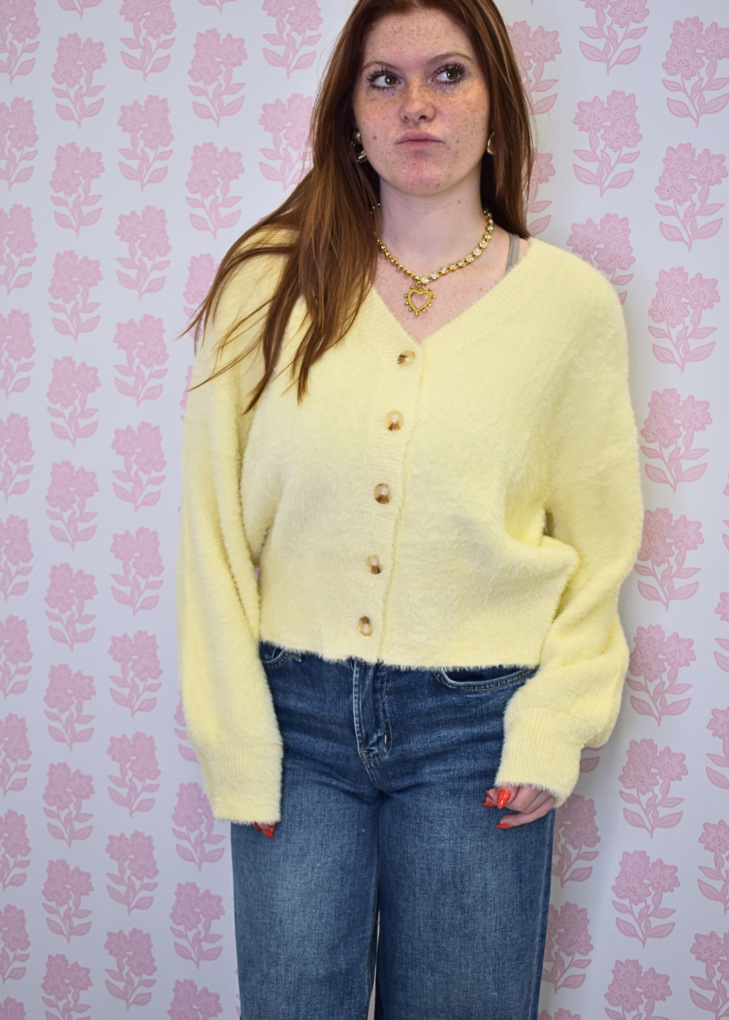 The Everly Fuzzy Button Knit