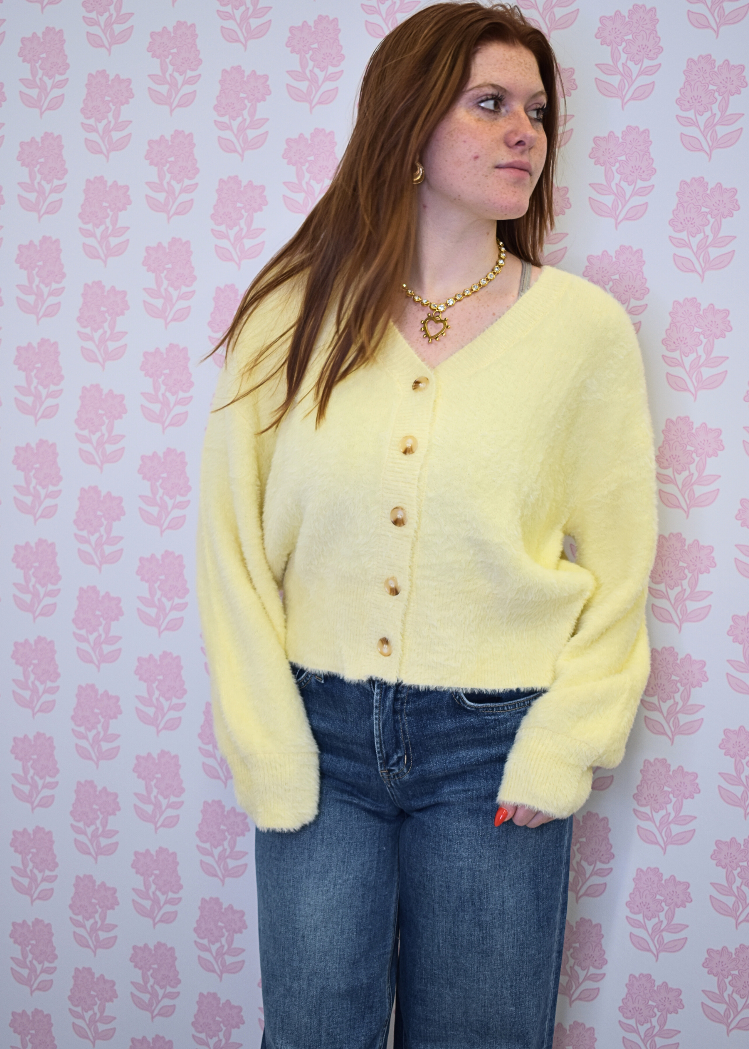 The Everly Fuzzy Button Knit