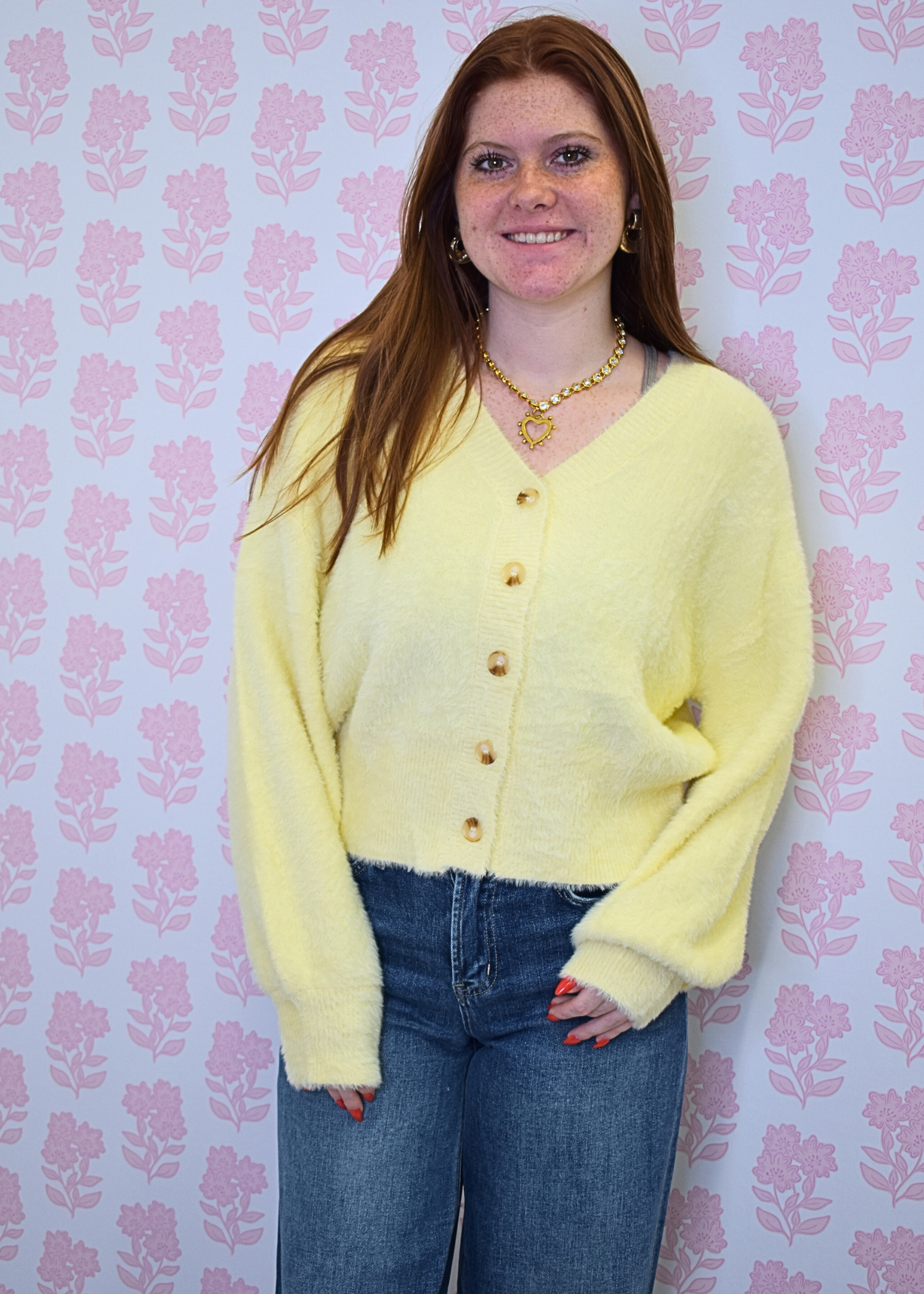 The Everly Fuzzy Button Knit