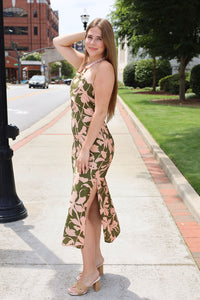 My Dearest One Shoulder Drapey Midi Dress - Olive/Pink
