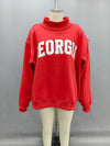 Georgia Embroidered Mock Neck Sweatshirt - Red