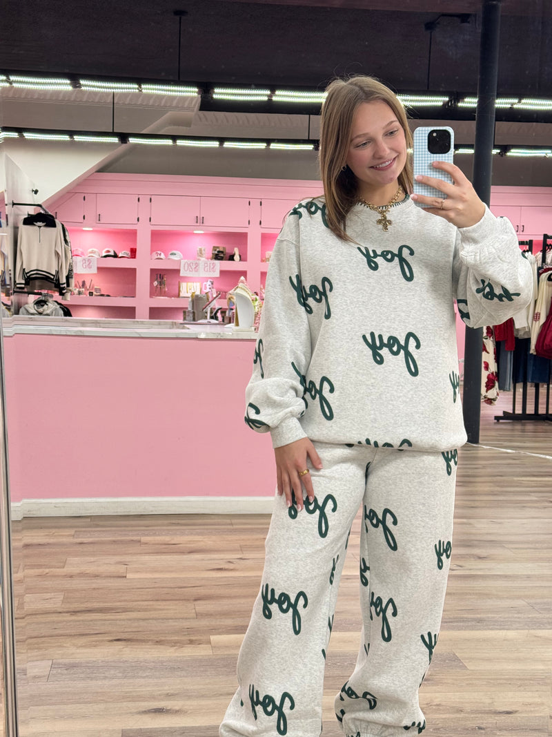 Joy Printed Soft Heathered Fleece Terry Jogger Pants