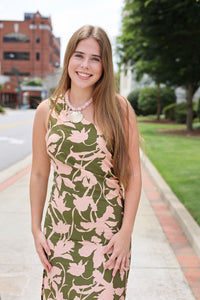 My Dearest One Shoulder Drapey Midi Dress - Olive/Pink