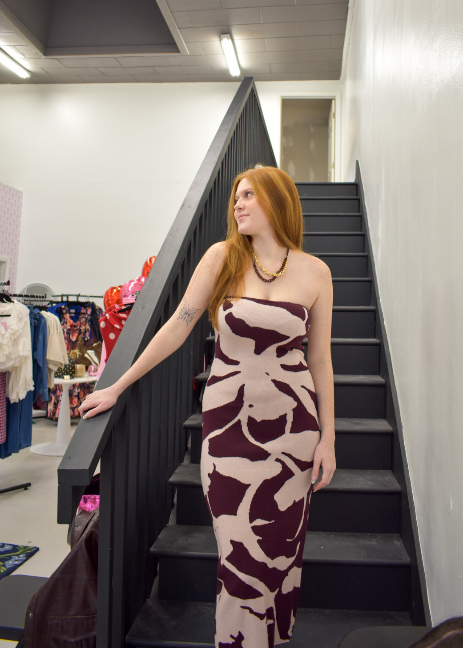 My Dearest Knit Jacquard Tube Dress - Burgundy/Pink