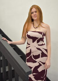 My Dearest Knit Jacquard Tube Dress - Burgundy/Pink