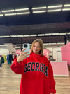 GEORGIA & GA Print Reversible Mockneck Sweatshirt - Red with Black and White Lettering