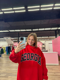 GEORGIA & GA Print Reversible Mockneck Sweatshirt - Red with Black and White Lettering