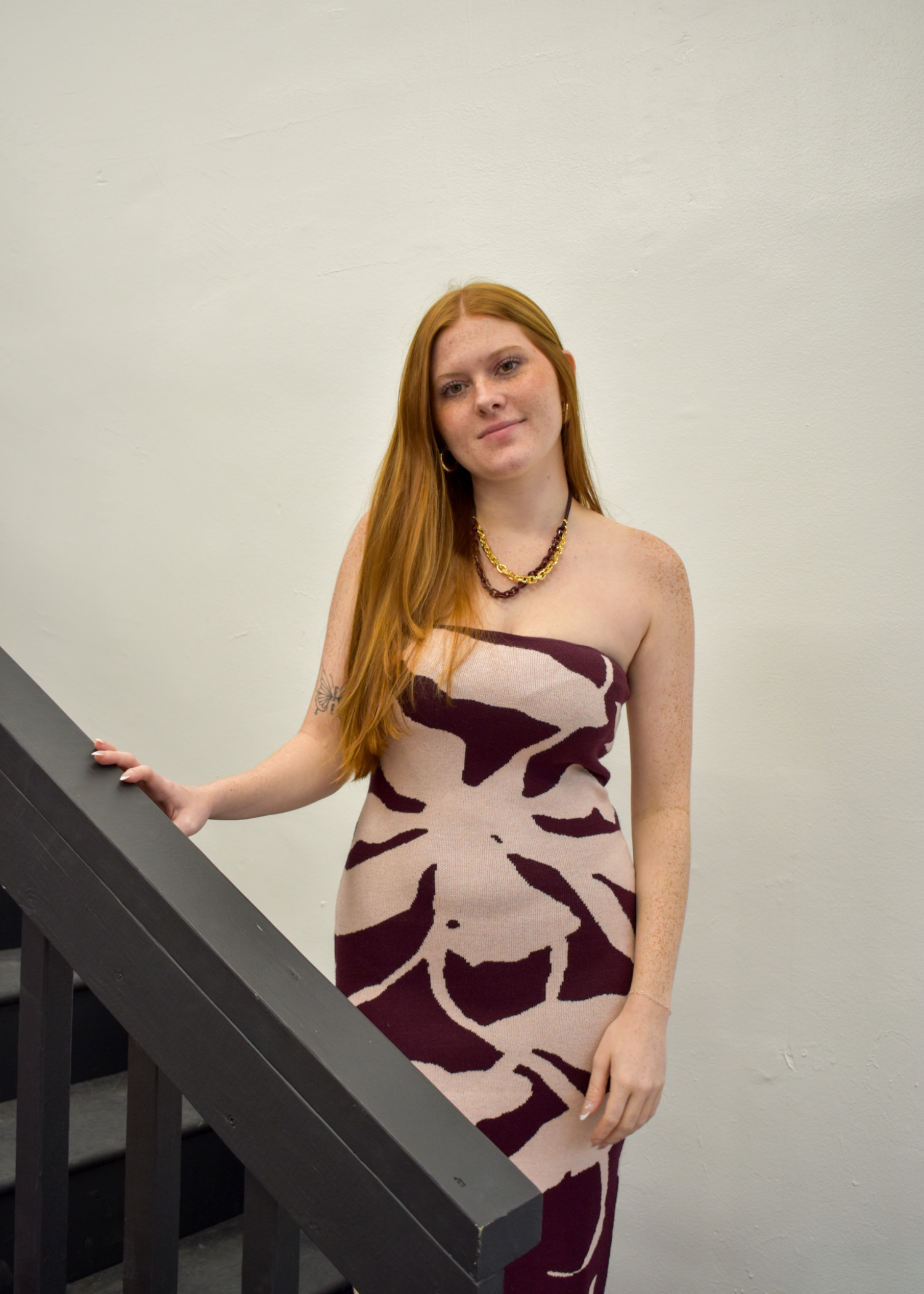 My Dearest Knit Jacquard Tube Dress - Burgundy/Pink