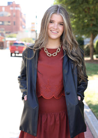 Oversized Faux Leather Blazer - Black