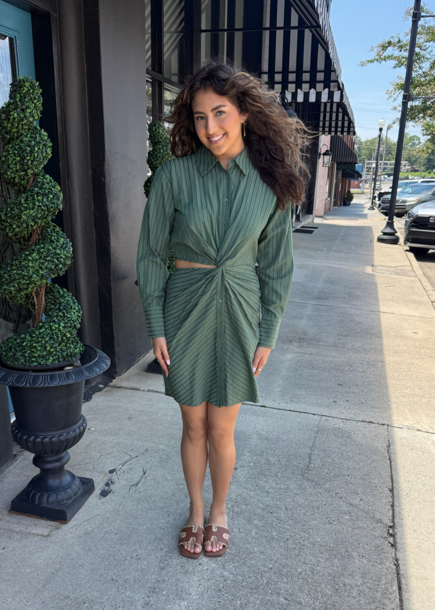 Avena Stripe Shirt Dress - Olive